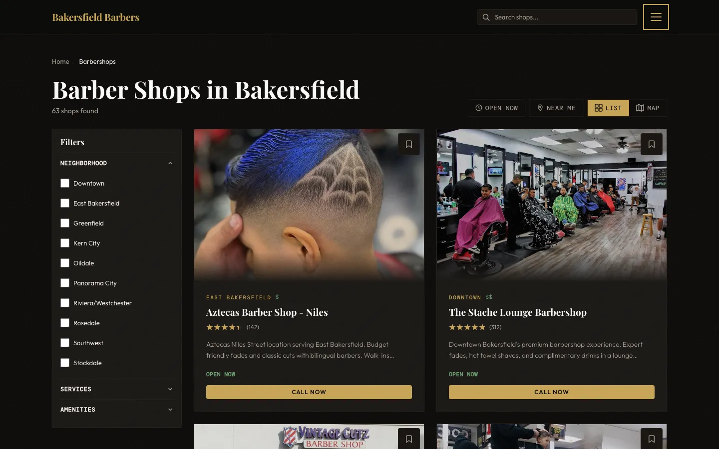 Full directory with filterable shop listings and map integration