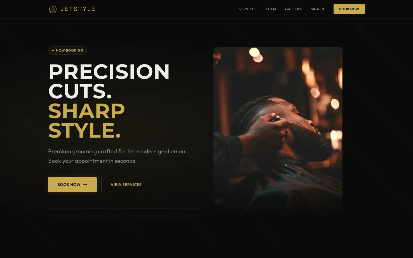 JetStyle tenant — branded shop landing page with booking CTA